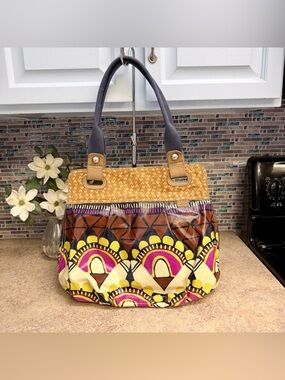 Vintage Fossil Key-Per floral tote bag